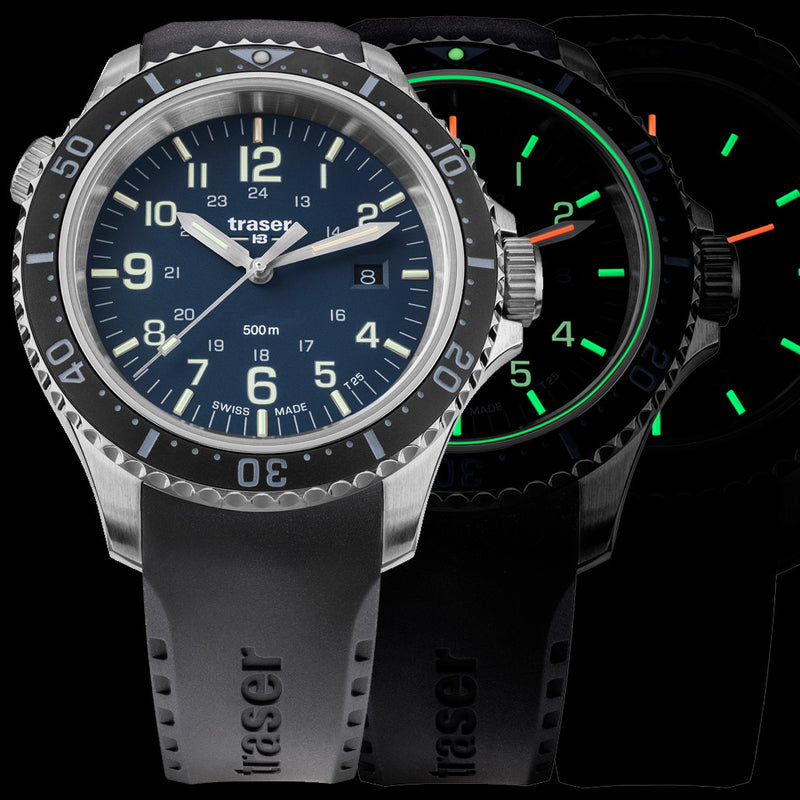 Traser P67 Swiss-Made 500M Dive Watch with Blue Dial and Tritium #109374 lume