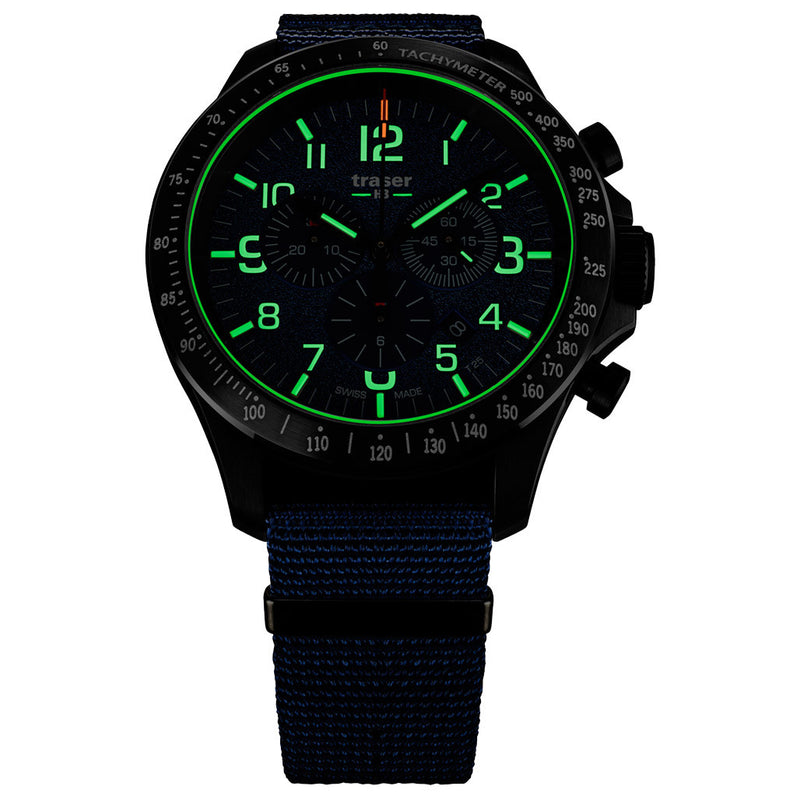 Traser P67 Officer Pro Chronograph Blue Tritium Watch #109461 lume