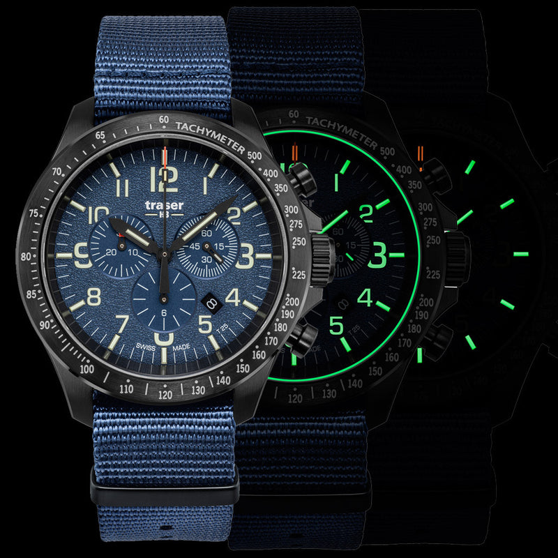 Traser P67 Officer Pro Chronograph Blue Tritium Watch #109461 lifestyle