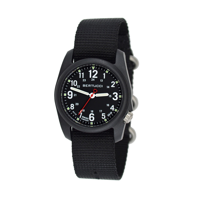 Bertucci DX3 Field Poly Resin Watch, Black Nylon Strap, Black Dial - 11015