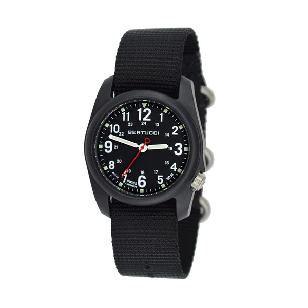 Bertucci DX3 Field Poly Resin Watch, Black Nylon Strap, Black Dial - 11015