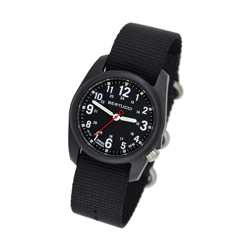 Bertucci DX3 Field Poly Resin Watch, Black Nylon Strap, Black Dial - 11015 tilt