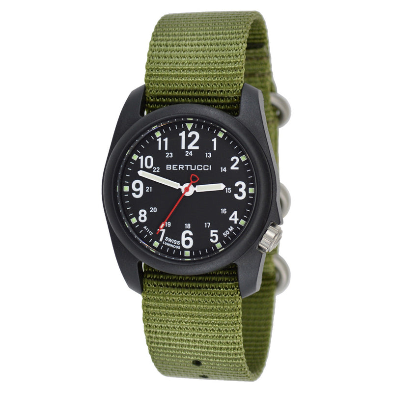 Bertucci DX3 Field Poly Resin Watch, Olive Green Nylon Strap, Black Dial - 11016 zoom