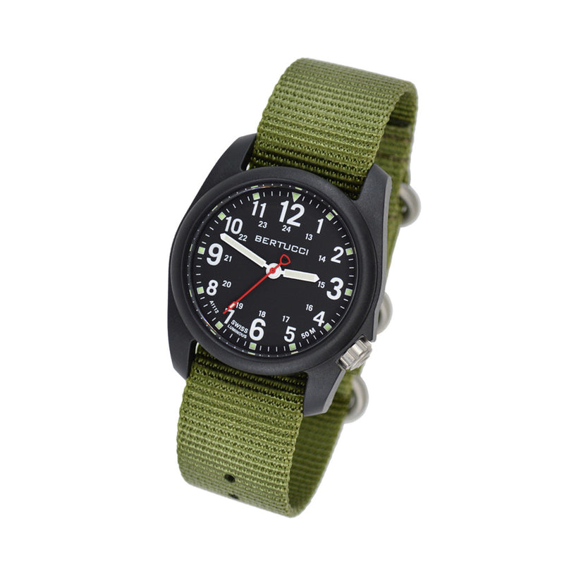 Bertucci DX3 Field Poly Resin Watch, Olive Green Nylon Strap, Black Dial - 11016 tilt