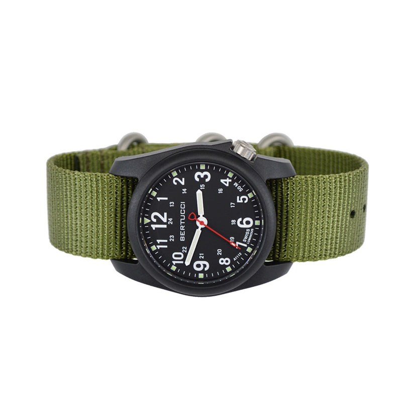Bertucci DX3 Field Poly Resin Watch, Olive Green Nylon Strap, Black Dial - 11016 side