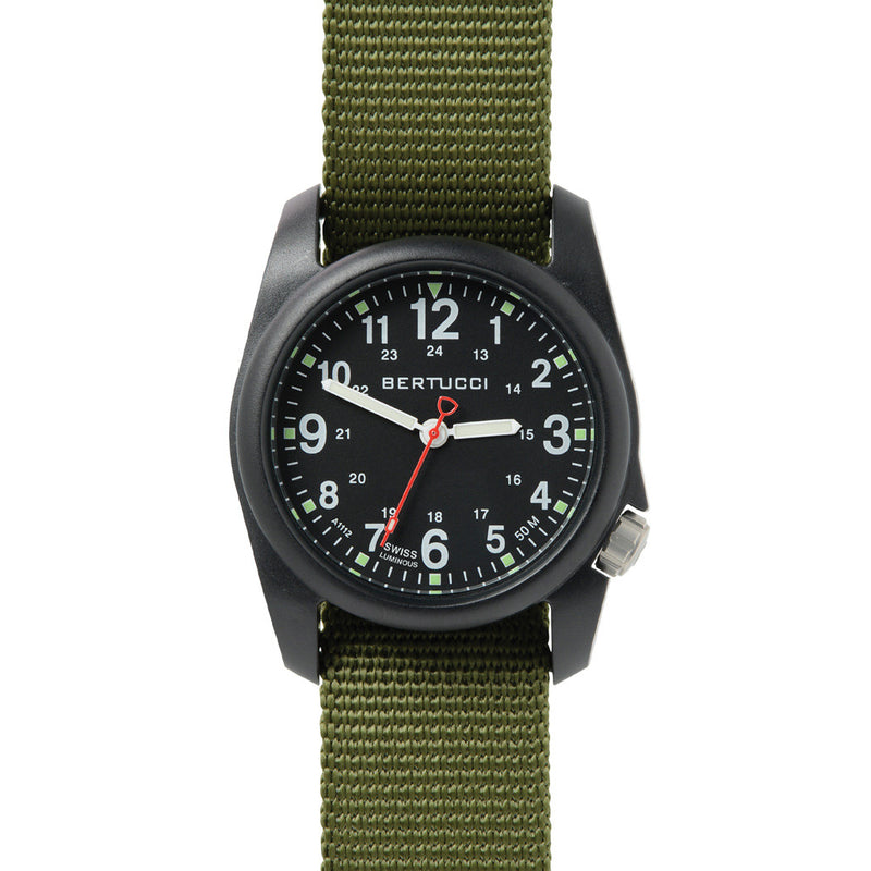 Bertucci DX3 Field Poly Resin Watch, Olive Green Nylon Strap, Black Dial - 11016