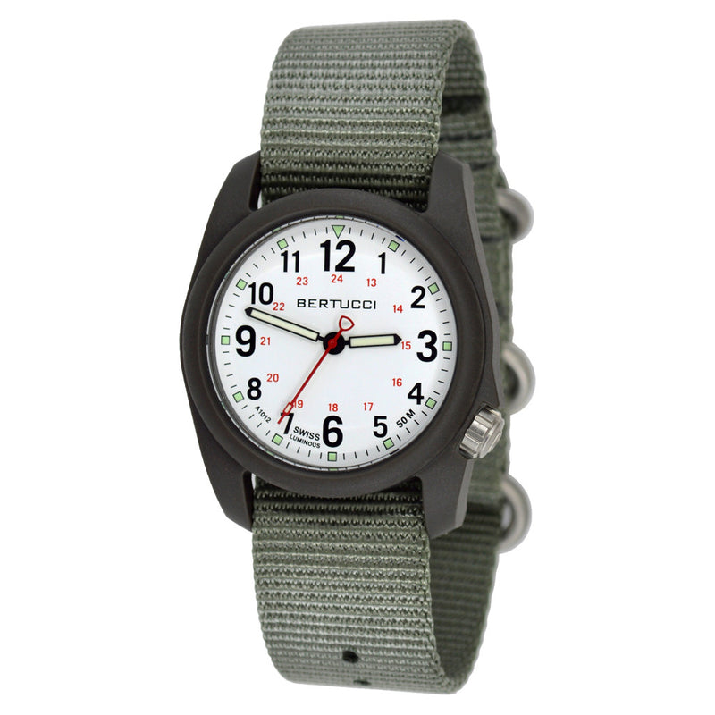 Bertucci DX3 Field Resin Watch, Defender Drab Nylon Strap, White Dial - 11019 zoom