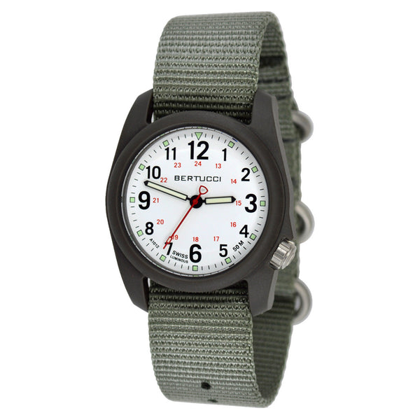 Bertucci DX3 Field Resin Watch, Defender Drab Nylon Strap, White Dial - 11019 zoom
