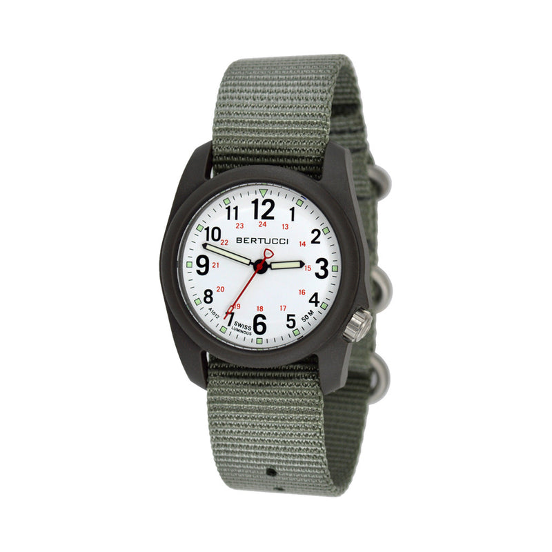 Bertucci DX3 Field Resin Watch, Defender Drab Nylon Strap, White Dial - 11019