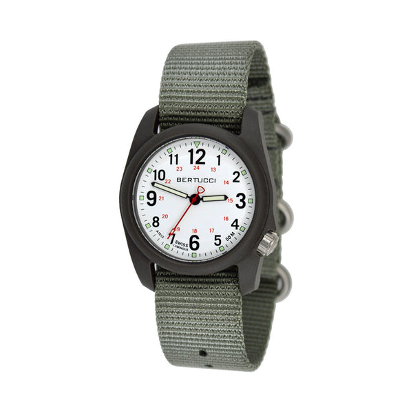Bertucci DX3 Field Resin Watch, Defender Drab Nylon Strap, White Dial - 11019