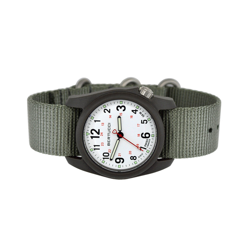 Bertucci DX3 Field Resin Watch, Defender Drab Nylon Strap, White Dial - 11019 side
