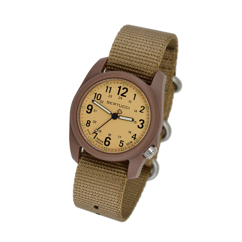 Bertucci DX3 Field Watch, 40mm Resin Case, Coyote Nylon Strap, Patrol Khaki  Dial - 11021 tilt
