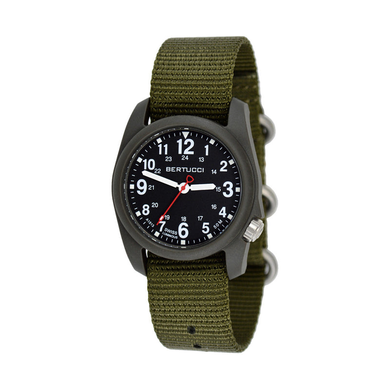 Bertucci DX3 Field Resin Watch, Olive Green Nylon Strap, Black Dial - 11026