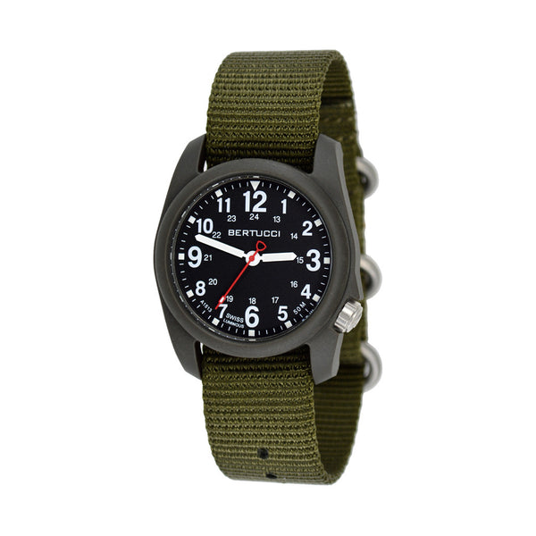 Bertucci DX3 Field Resin Watch, Olive Green Nylon Strap, Black Dial - 11026