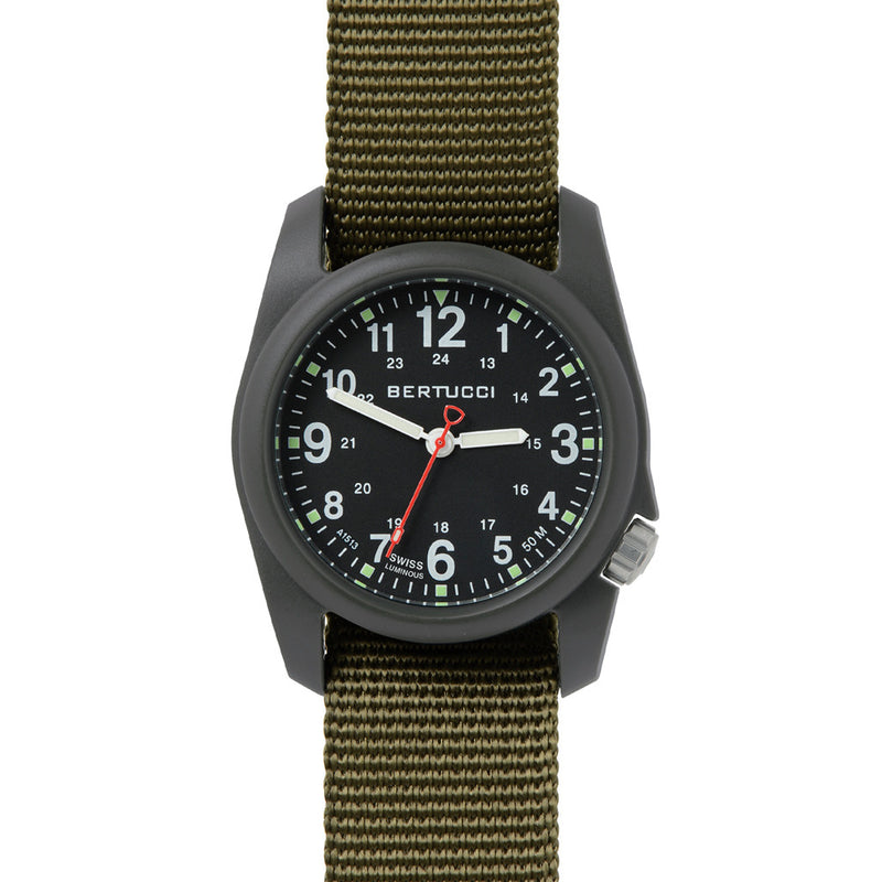 Bertucci DX3 Field Resin Watch, Olive Green Nylon Strap, Black Dial - 11026