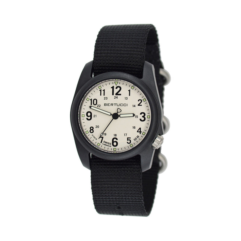 Bertucci DX3 Field Resin Watch, Black Nylon Strap, White Dial - 11039