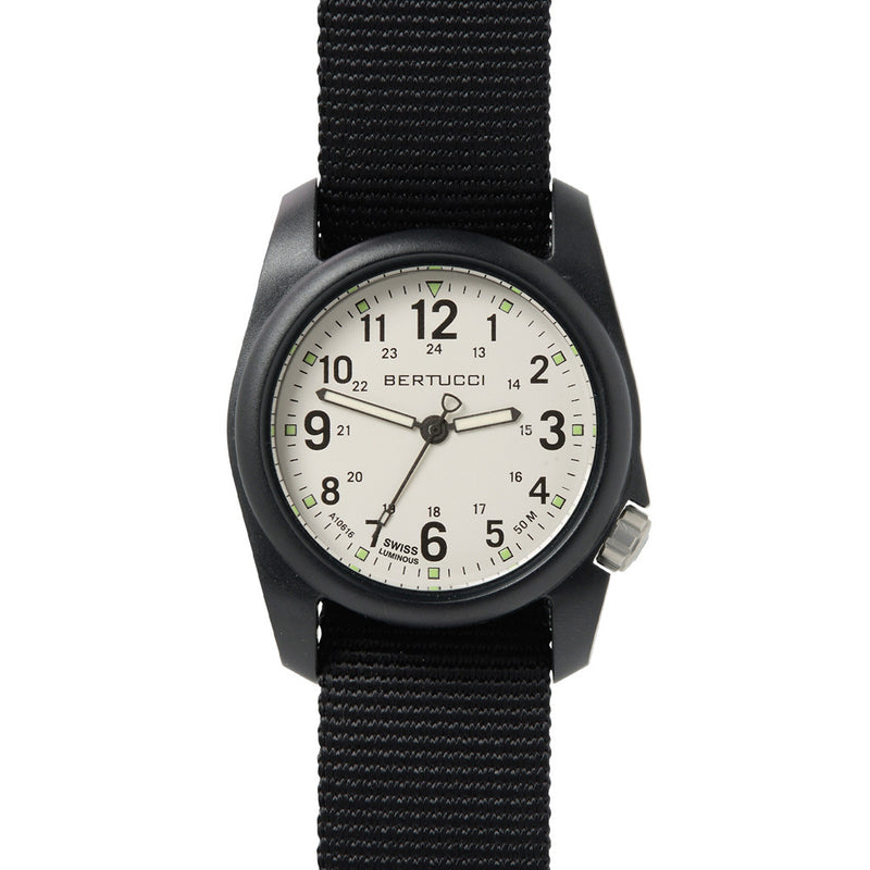 Bertucci DX3 Field Resin Watch, Black Nylon Strap, White Dial - 11039
