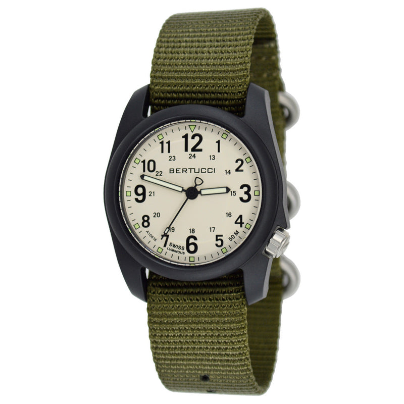 Bertucci DX3 Field Resin Watch, Olive Green Nylon Strap, White Dial - 11049 zoom