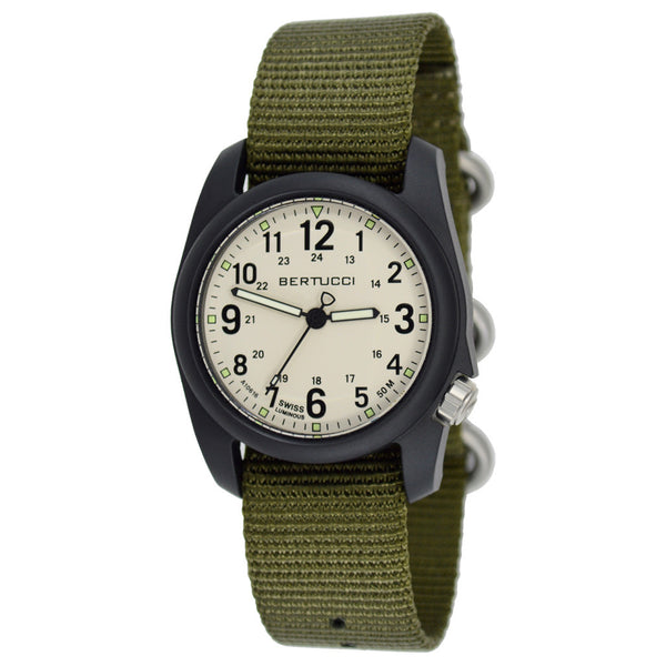 Bertucci DX3 Field Resin Watch, Olive Green Nylon Strap, White Dial - 11049 zoom