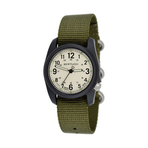 Bertucci DX3 Field Resin Watch, Olive Green Nylon Strap, White Dial - 11049
