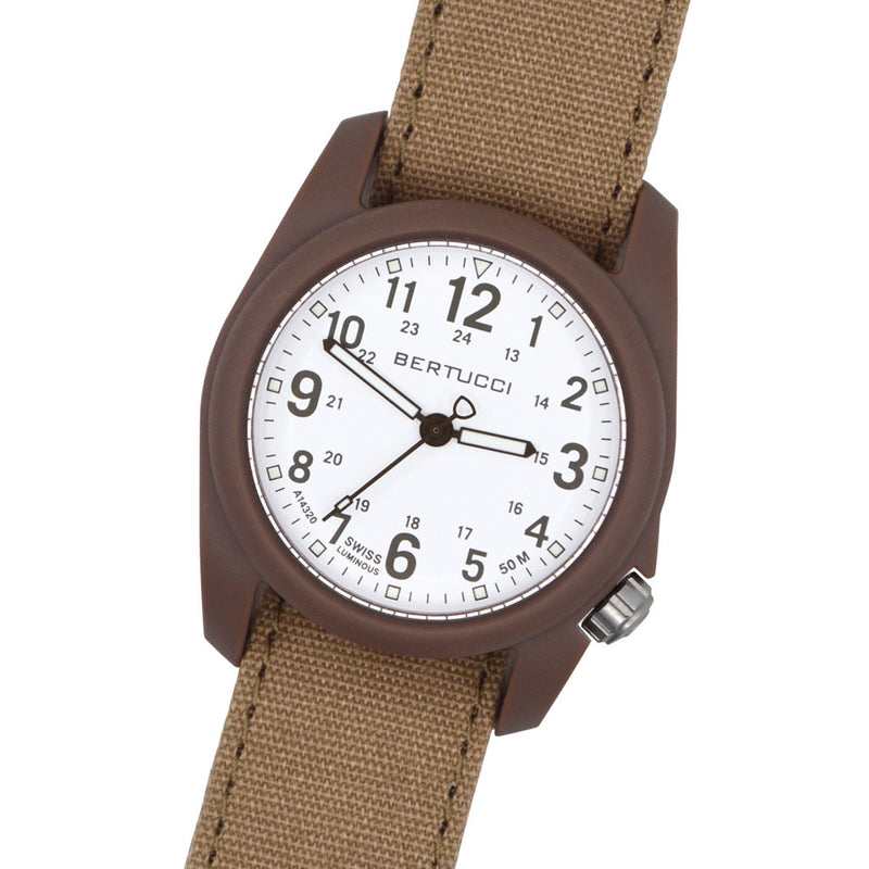 Bertucci DX3 Canvas Polycarbonate Unibody Watch, Sahara Comfort Band, White Dial - 11088