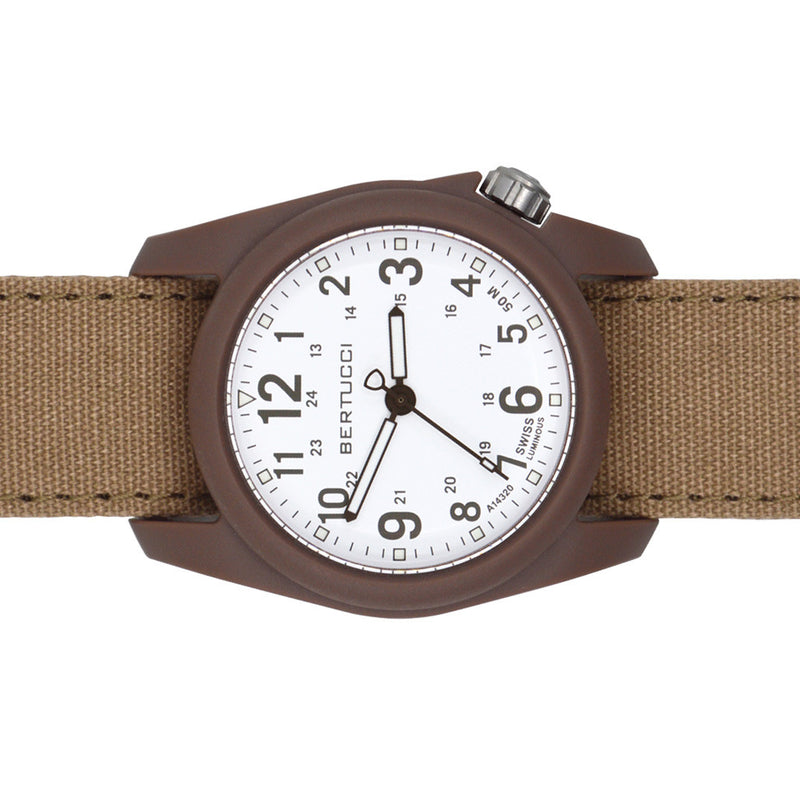 Bertucci DX3 Canvas Polycarbonate Unibody Watch, Sahara Comfort Band, White Dial - 11088