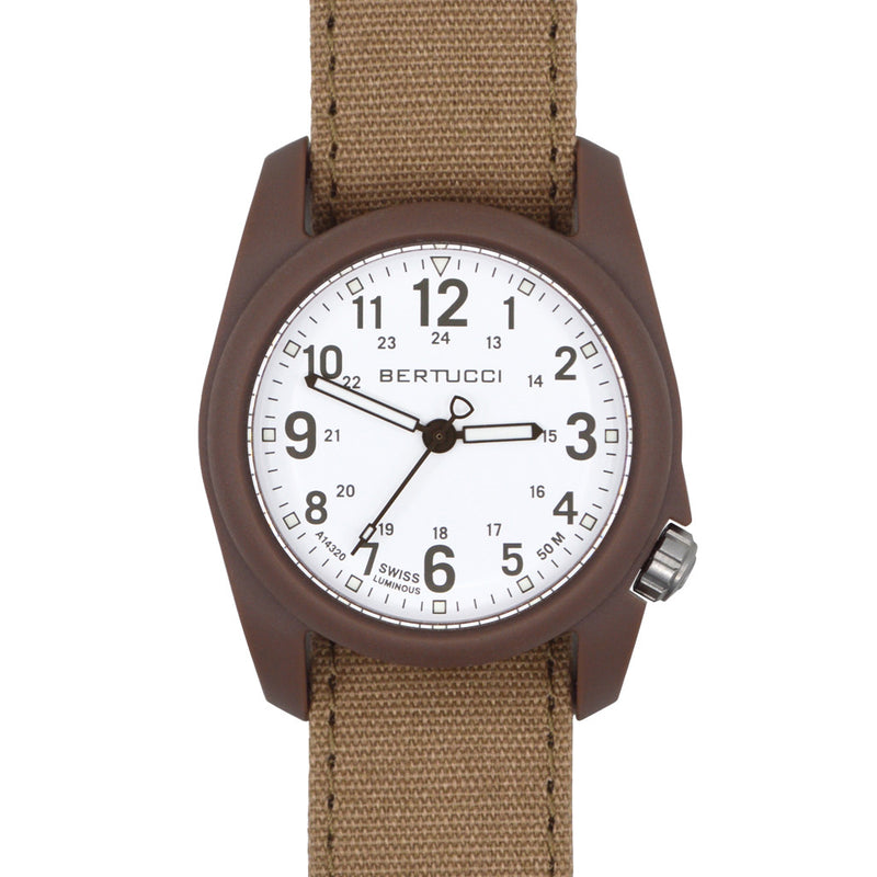 Bertucci DX3 Canvas Polycarbonate Unibody Watch, Sahara Comfort Band, White Dial - 11088