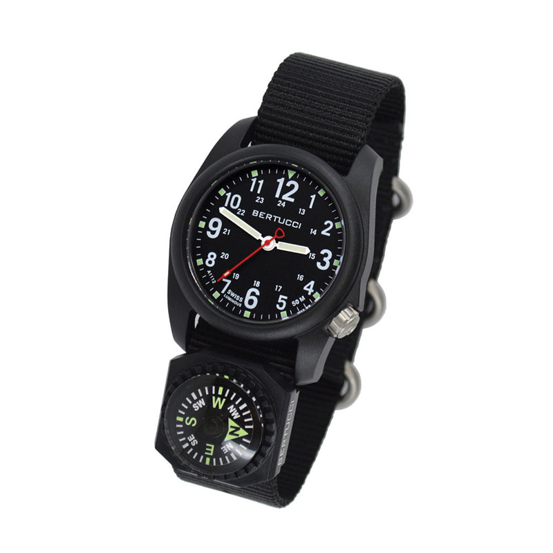 Bertucci DX3 Compass™ Field Watch with Nylon Strap, Black Dial - #11102 tilt