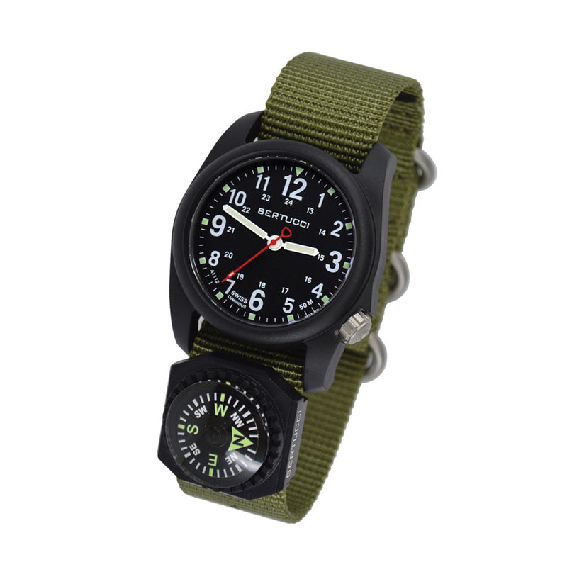 Bertucci DX3 Compass™ Field Watch with Nylon Strap, Black Dial - #11103 tilt