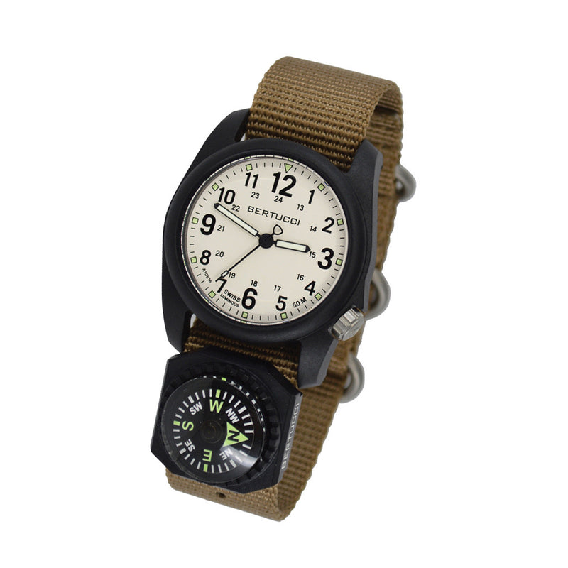 Bertucci DX3 Field Watch with Stone Dial and Compass #11104 tilt