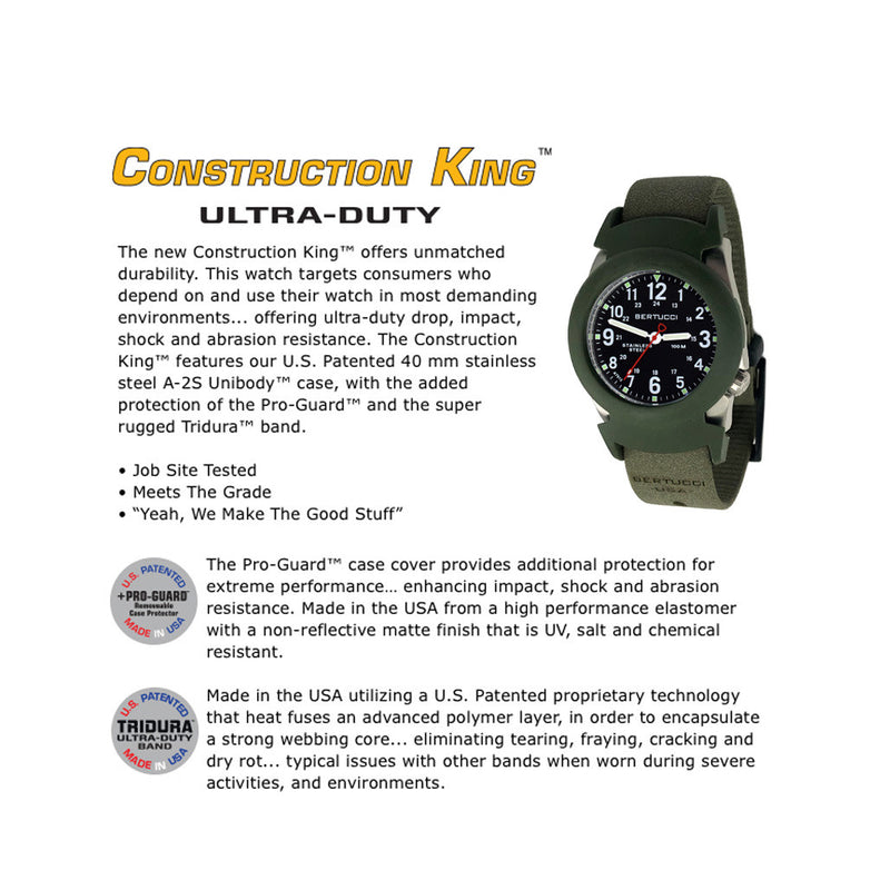 Bertucci Construction King Black Dial Watch with Foliage Strap and Pro-Guard #11115