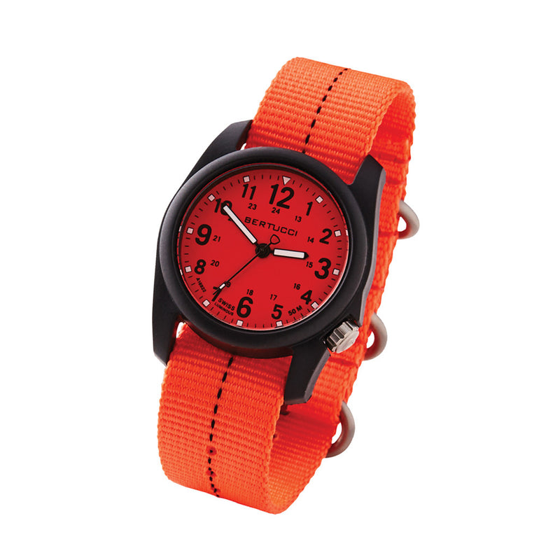 Bertucci DX3 Plus Field Watch with Orange Blaze Dial #11121 tilt
