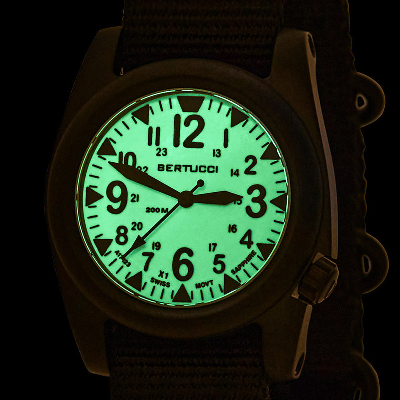 Bertucci A-2S Ballista X1 Illuminated Dial with Drab Strap #11123 lume