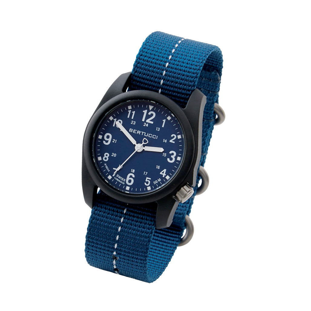 く*ん様 BERTUCCIとBLUE BLUEのコラボ腕時計 Bertucci DX3 Field Watch with Cobalt Blue Dial #11134 — Long