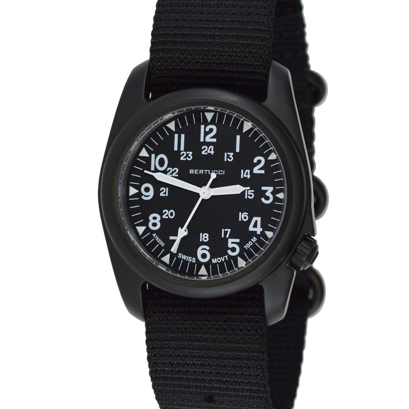 Bertucci A-2S Vintage Black with Swiss Movement and Black Dial #11509 dial zoom