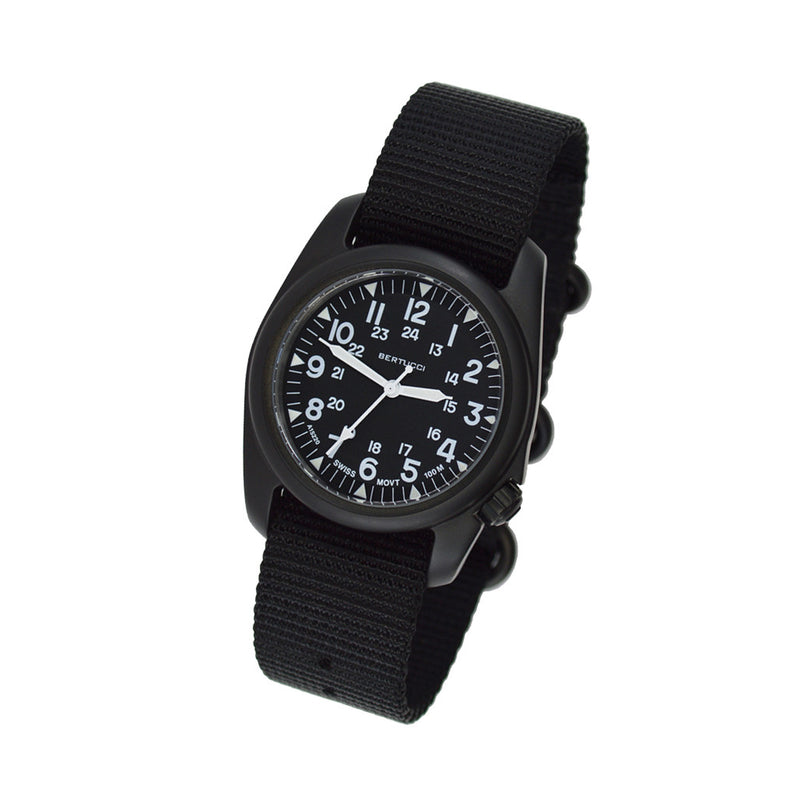 Bertucci A-2S Vintage Black with Swiss Movement and Black Dial #11509 tilt