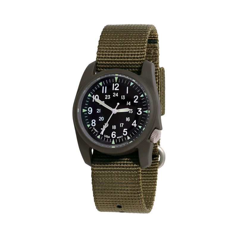 Bertucci retro-inspired Retroform field watch with a USA movement, 5 year battery and G-Type nylon band #11600
