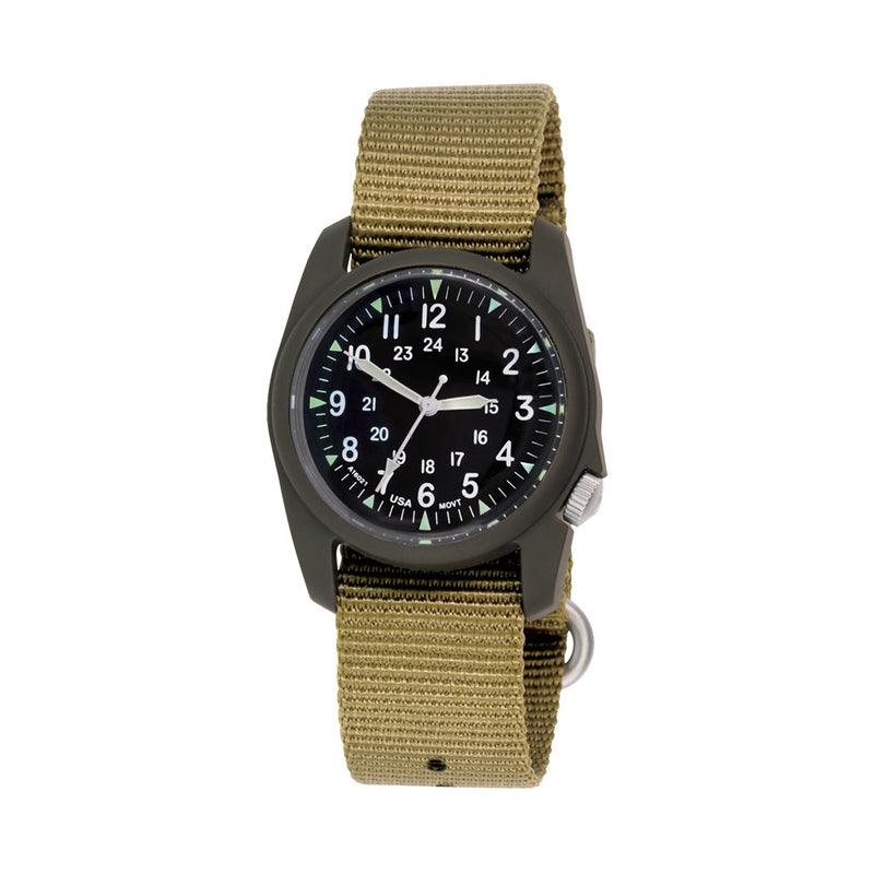 Bertucci retro-inspired Retroform field watch with a USA movement, 5 year battery and G-Type nylon band #11601