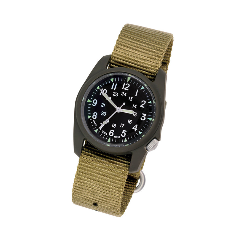 Bertucci retro-inspired Retroform field watch with a USA movement, 5 year battery and G-Type nylon band #11601