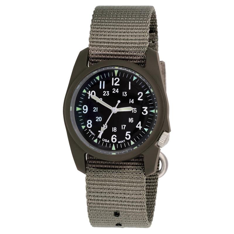 Bertucci retro-inspired Retroform field watch with a USA movement, 5 year battery and G-Type nylon band #11602