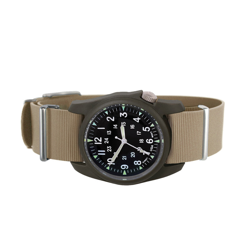 Bertucci A-2RA Retroform with USA Movement and Khaki Rubber One-Piece Strap #11603 side
