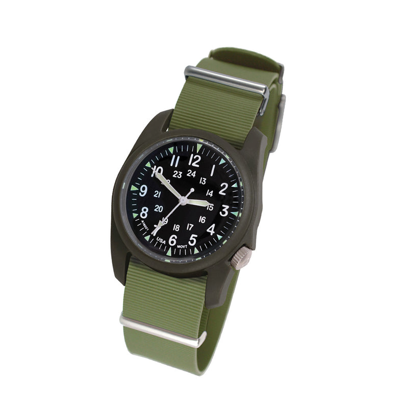 Bertucci A-2RA Retroform with USA Movement and Green Rubber One-Piece Strap #11604 tilt
