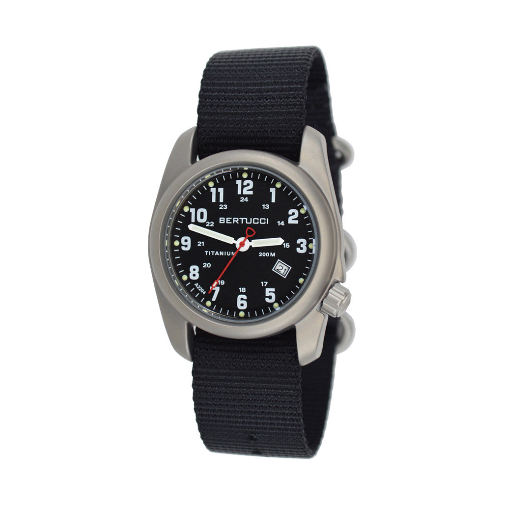 Bertucci A-2T Black Dial Titanium Watch with Black Nylon Strap