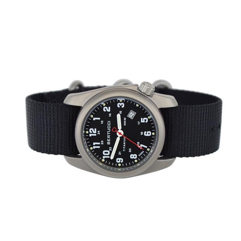 Bertucci A-2T Black Dial Titanium Watch with Black Nylon Strap #12022 side