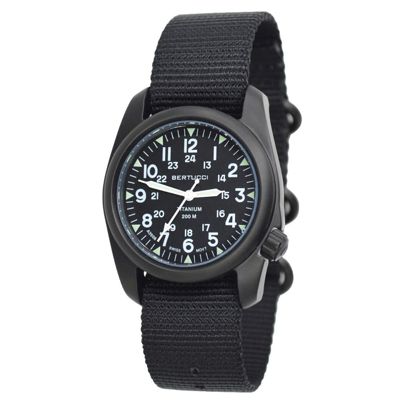 Bertucci A-2T Vintage Black Titanium Watch with Black Nylon Strap #12027