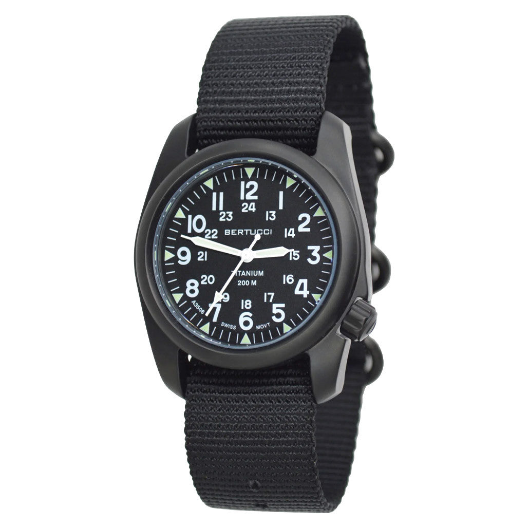 時計 BERTUCCI A-2T Vintage Bertucci A-2T Vintage Black Titanium Watch with Black Nylon Strap