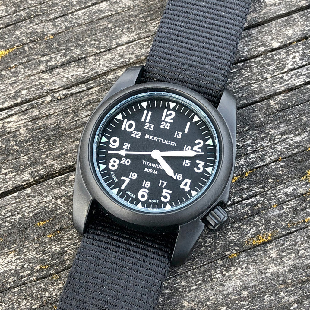 Bertucci A-2T Vintage Black Titanium Watch with Black Nylon Strap