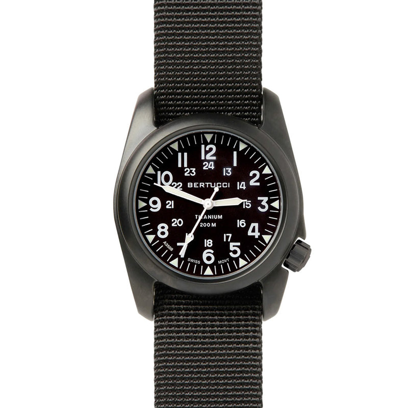 Bertucci A-2T Vintage Black Titanium Watch with Black Nylon Strap #12027