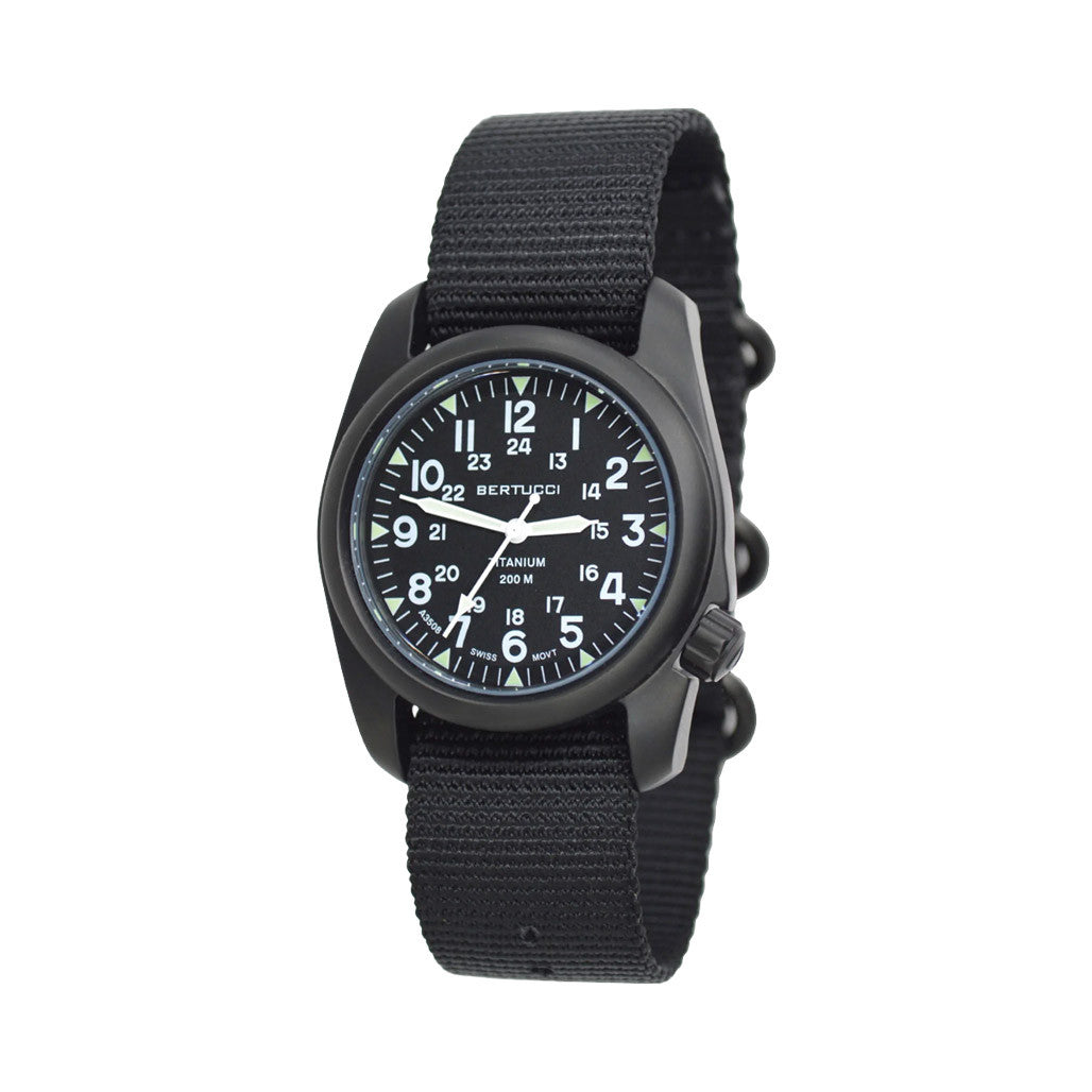 Bertucci A-2T Vintage Black Titanium Watch with Black Nylon Strap