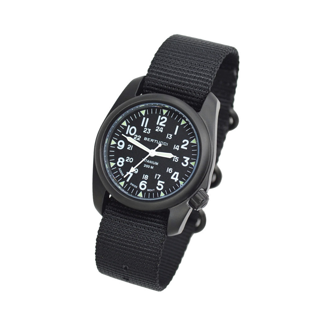 Bertucci A-2T Vintage Black Titanium Watch with Black Nylon Strap